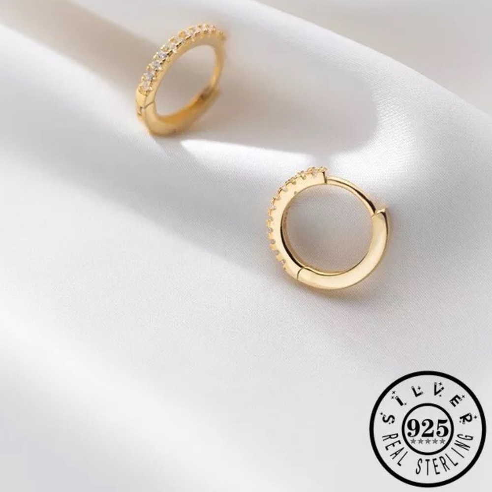 New 18K Gold Vermeil Sterling Silver 925 Huggie Hoop Earrings set